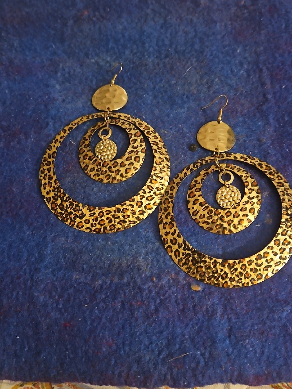 Gold Leopard-Print Hoop Drop Earrings